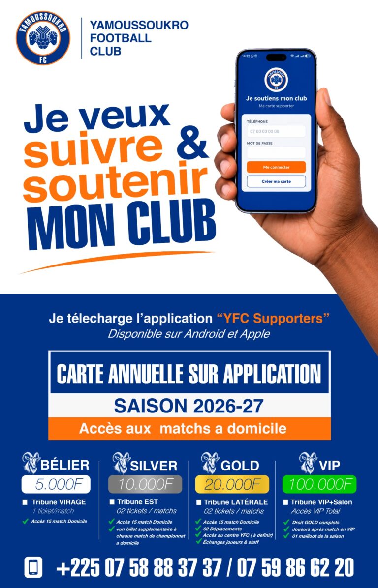 Campagne carte supporter Yamoussoukro FC 2026-27